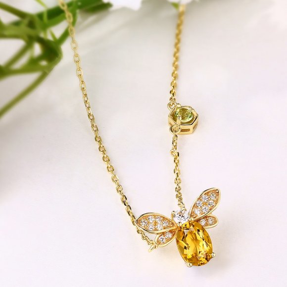 NEW 18K Yellow Gold Diamond Citrine Bee Necklace - Picture 5 of 6